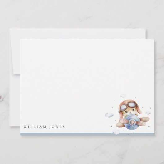 Cute Navy Roest Vliegtuig Teddy Slaap Sterren Kind Notitiekaartje (Voorkant)