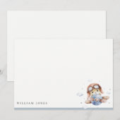 Cute Navy Roest Vliegtuig Teddy Slaap Sterren Kind Notitiekaartje (Voorkant / Achterkant)