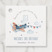 Cute Navy Rust Kinder Plane Stars Sky Cloud Birthd Bedankjes Labels (Voorkant)