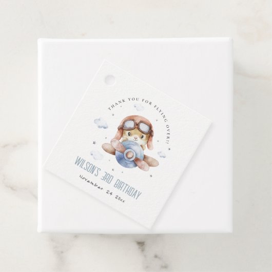 Cute Navy Rust Kinder Plane Stars Sky Teddy Birthd Bedankjes Labels (In situ)