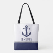 Cute Navy White Nautical Rope Anchor Monogram Tote Bag (Achterkant)