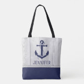 Cute Navy White Nautical Wood Anchor Monogram Tote Bag (Achterkant)