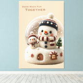 Cute Needle Felted Snowman Snowglobe Canvas Afdruk (Insitu (Houten vloer))