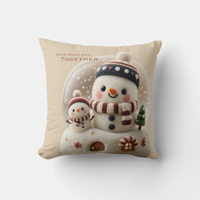 Cute Needle Felted Snowman Snowglobe Kussen (Voorkant)