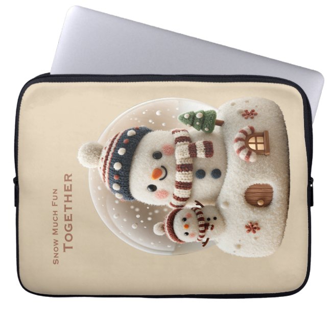 Cute Needle Felted Snowman Snowglobe Laptop Sleeve (Voorkant)