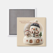 Cute Needle Felted Snowman Snowglobe Magneet (Voorkant / Achterkant)