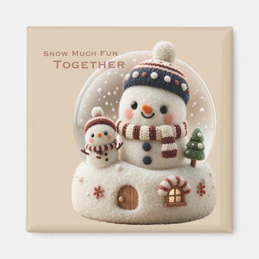 Cute Needle Felted Snowman Snowglobe Magneet (Voorkant)