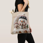 Cute Needle Felted Snowman Snowglobe Tote Bag (Dichtbij)
