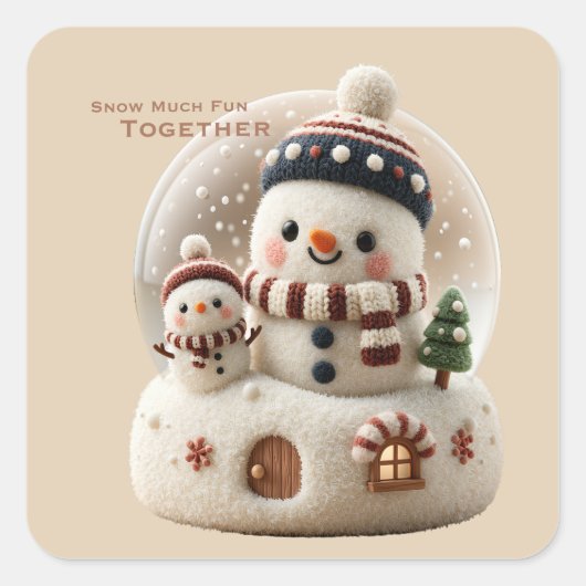 Cute Needle Felted Snowman Snowglobe Vierkante Sticker (Voorkant)