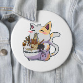 Cute Neko Cat met Ramen Noodles Bowl Anime Japan Ronde Button 6,0 Cm (In situ)