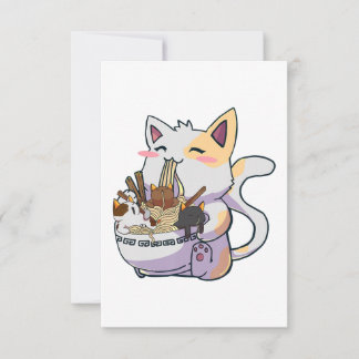 Cute Neko Cat met Ramen Noodles Bowl Anime Japan RSVP Kaartje