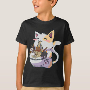 Cute Neko Cat met Ramen Noodles Bowl Anime Japan T-shirt