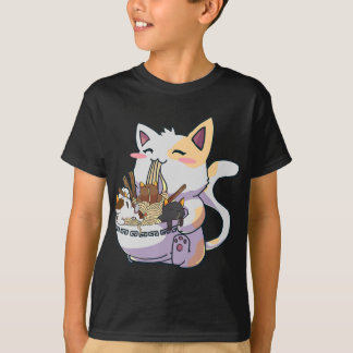 Cute Neko Cat met Ramen Noodles Bowl Anime Japan T-shirt