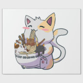 Cute Neko Cat With Ramen Noodles Bowl Anime Japan  Cadeaupapier (Vlak)