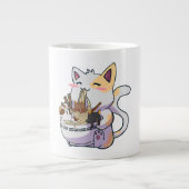 Cute Neko Cat With Ramen Noodles Bowl Anime Japan  Grote Koffiekop (Voorkant)