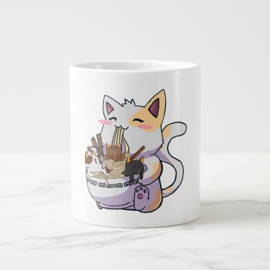Cute Neko Cat With Ramen Noodles Bowl Anime Japan  Grote Koffiekop (Voorkant)