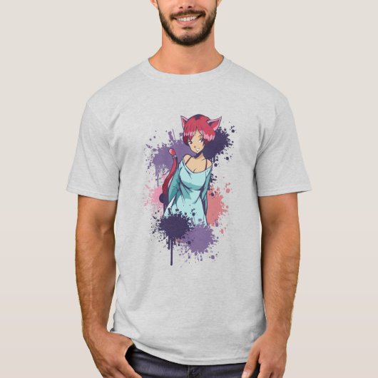 Cute Neko Girl - Cherry Cat Girl T-shirt (Voorkant)
