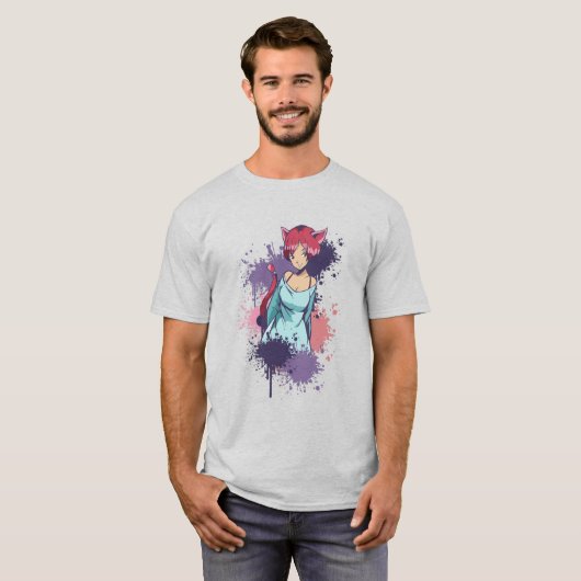 Cute Neko Girl - Cherry Cat Girl T-shirt (Voorkant volledig)