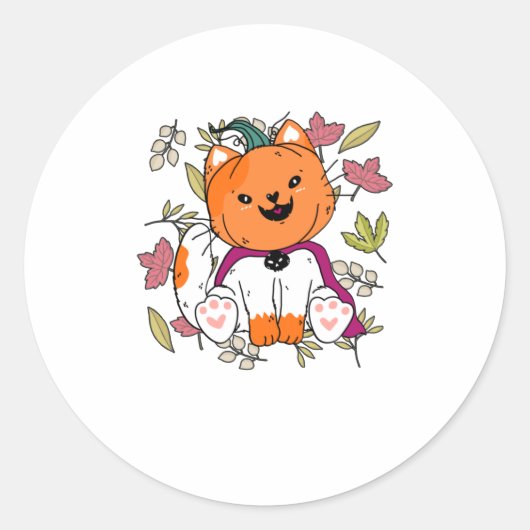 Cute Neko Kitten Pumpkin Mask Funny Hwe Ronde Sticker (Voorkant)