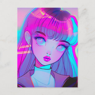 Cute Neon Anime Girl Briefkaart