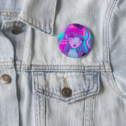Cute Neon Anime Girl Button (In situ)