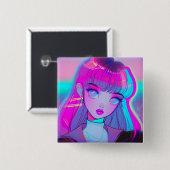 Cute Neon Anime Girl Button (Voorkant /achterkant)