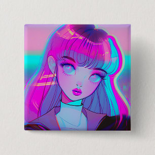 Cute Neon Anime Girl Button