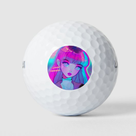 Cute Neon Anime Girl Golf Balls Golfballen (Voorkant)