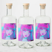 Cute Neon Anime Girl Liquor Fleslabel Likeurfles Etiket (Flessen)