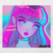 Cute Neon Anime Girl Liquor Fleslabel Likeurfles Etiket (Enkel label)