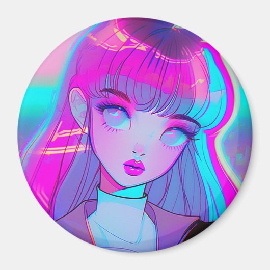 Cute Neon Anime Girl Magnet (Voorkant)