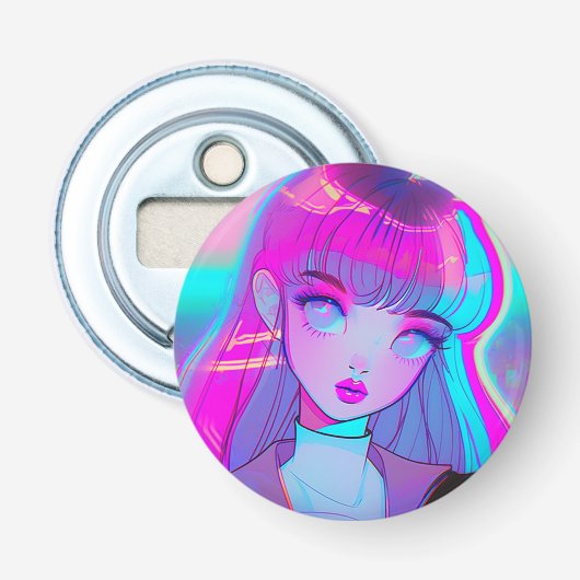 Cute Neon Anime Girl Open Button Flesopener (Voorkant)