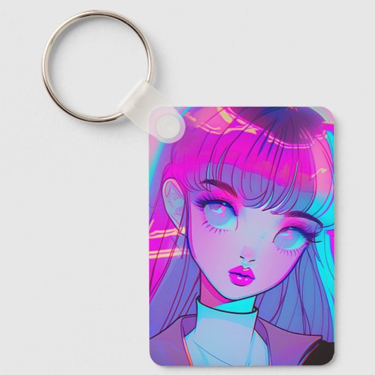 Cute Neon Anime Girl Sleutelhanger (Voorkant)