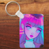 Cute Neon Anime Girl Sleutelhanger (Voorkant)