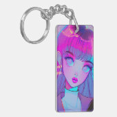 Cute Neon Anime Girl Sleutelhanger (Voorkant Links)