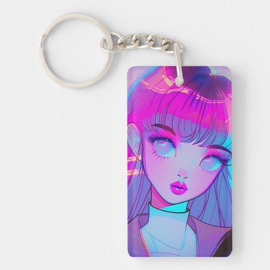 Cute Neon Anime Girl Sleutelhanger (Voorkant)