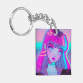 Cute Neon Anime Girl Sleutelhanger (Voorkant Links)