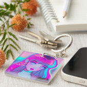 Cute Neon Anime Girl Sleutelhanger (Voorkant Rechts)