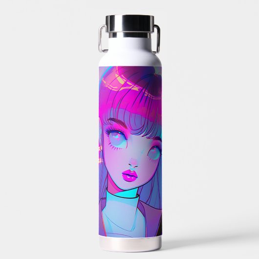 Cute Neon Anime Girl Water Fles (Voorkant)