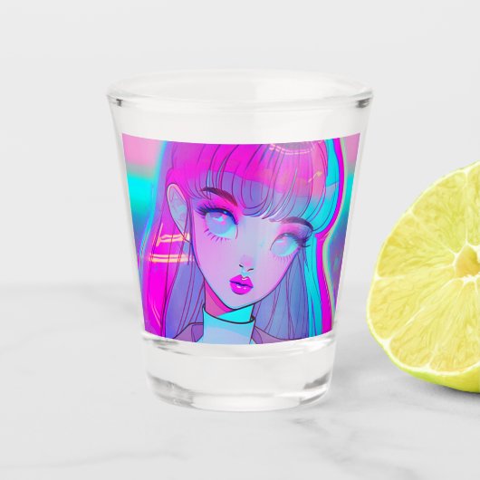 Cute Neon Anime Shot Glass Glas (Voorkant)