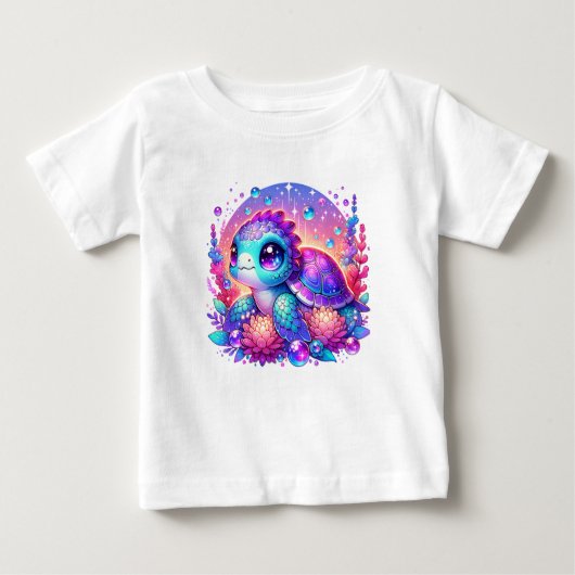 Cute Neon Baby Sea Turtle Illustration T-Shirt (Voorkant)