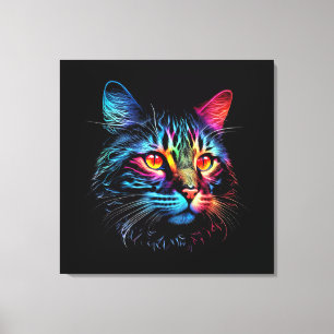 Cute Neon Cat Canvas Afdruk