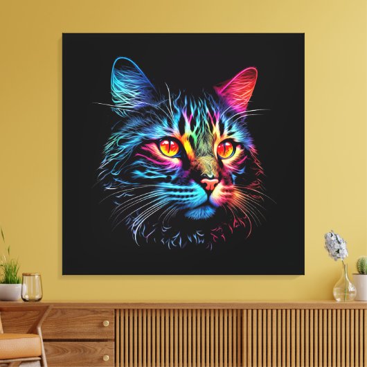 Cute Neon Cat Canvas Afdruk (Insitu (Woonkamer))