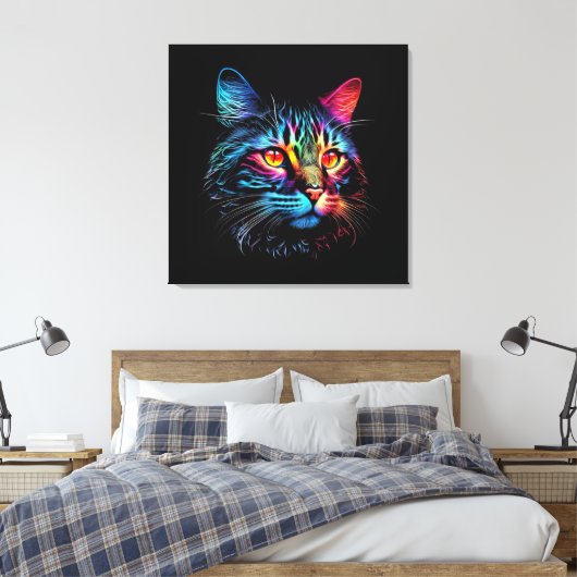 Cute Neon Cat Canvas Afdruk (Insitu (Slaapkamer))