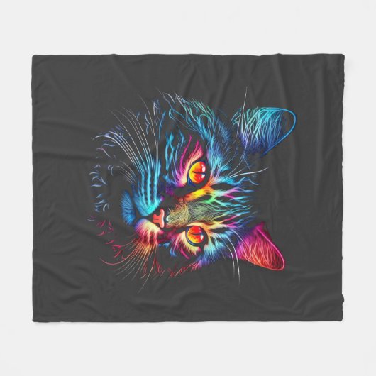 Cute Neon Cat Fleece Deken (Voorkant (Horizontaal))