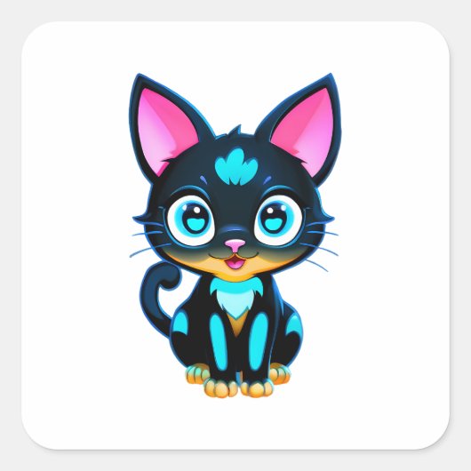 Cute Neon Cat Vierkante Sticker (Voorkant)