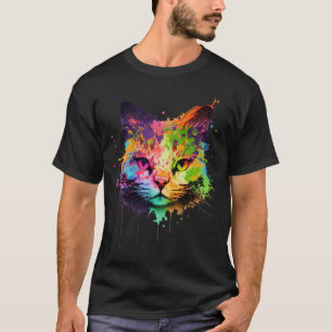 Cute Neon Graffiti Ink Splash Cat T-shirt