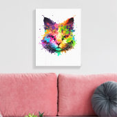 Cute Neon Ink Cat Canvas Afdruk (Insitu (Woonkamer))
