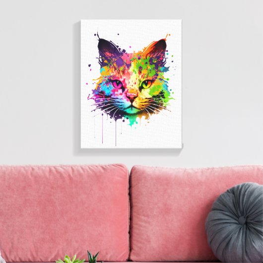 Cute Neon Ink Cat Canvas Afdruk (Insitu (Woonkamer))