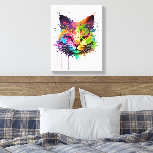 Cute Neon Ink Cat Canvas Afdruk (Insitu (Slaapkamer))